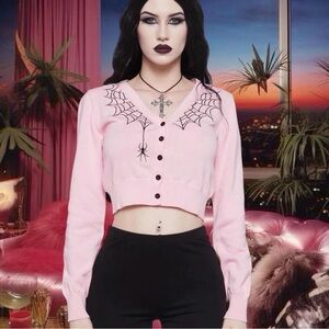 🩷DOLLSKILL WIDOW WEB OBSESSED EMBROIDERED CARDIGAN - PINK🩷